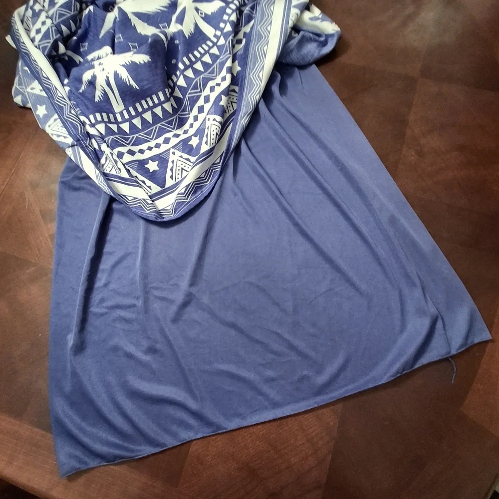 Gypsy Blu Palm Tree Print Blue White Drawstring Midi Maxi Skirt Women Size Large - Picture 12 of 16